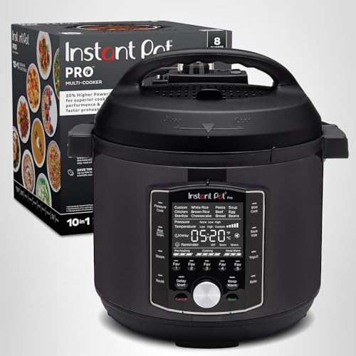 Instant Pot Pro (8 QT) 10-in-1 Pressure Cooker, Slow Cooker, Rice/Grain Cooker, Steamer, Sauté, Sous Vide, Yogurt Maker, Sterilizer, and Warmer, Includes App with Over 800 Recipes, Black