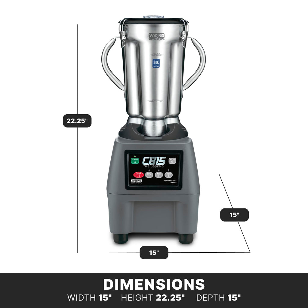 Waring Commercial CB15 Ultra Heavy Duty 3.75 HP Blender, Electric Touchpad Controls with Stainless Steel 1 Gallon Container, 120V, 5-15 Phase Plug,Black