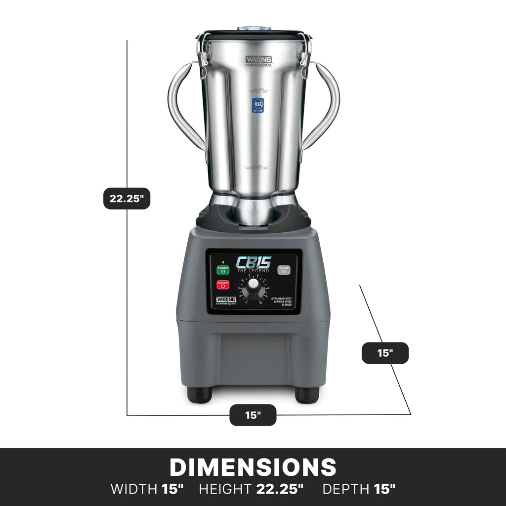 Waring Commercial CB15 Ultra Heavy Duty 3.75 HP Blender, Electric Touchpad Controls with Stainless Steel 1 Gallon Container, 120V, 5-15 Phase Plug,Black