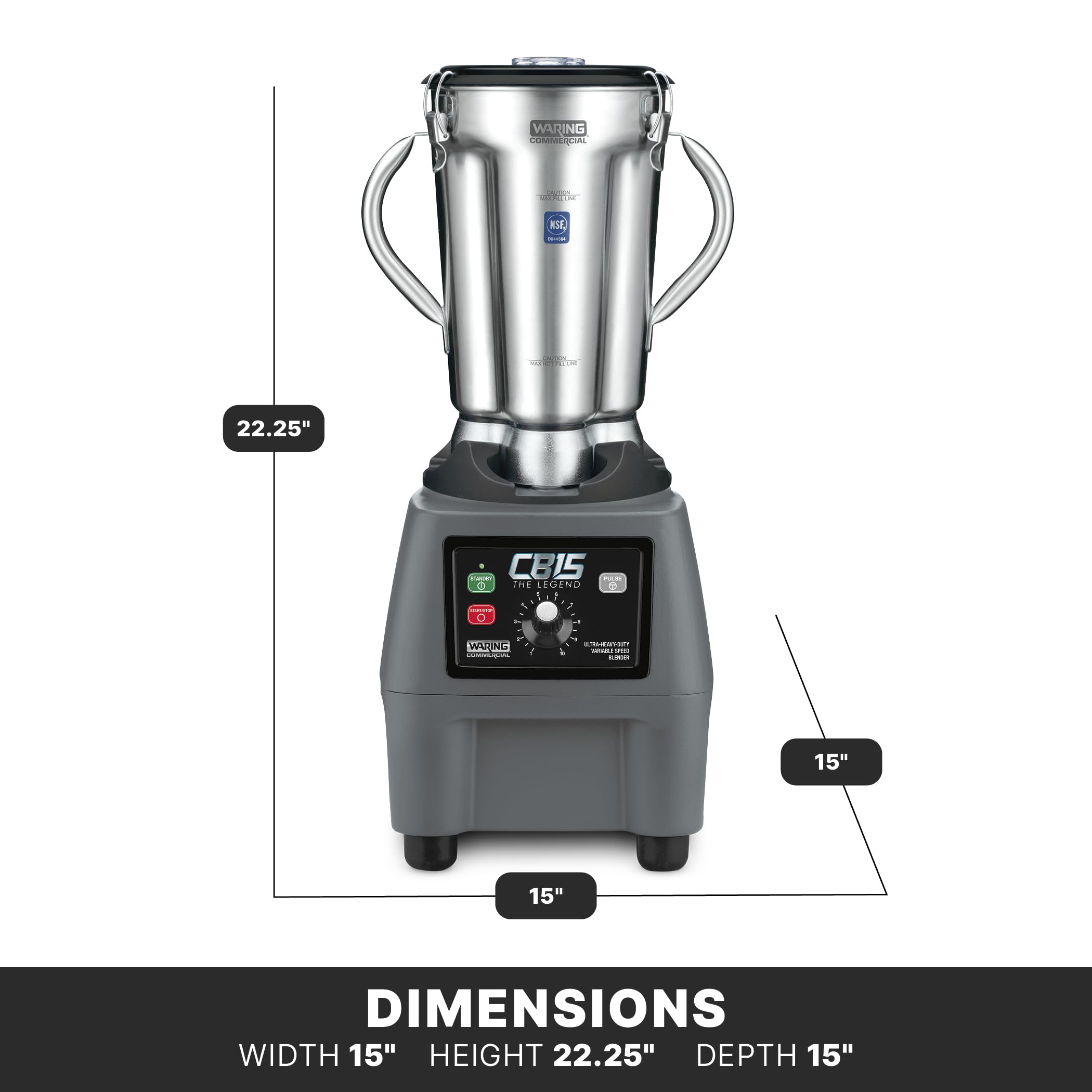 Waring Commercial CB15 Ultra Heavy Duty 3.75 HP Blender, Electric Touchpad Controls with Stainless Steel 1 Gallon Container, 120V, 5-15 Phase Plug,Black