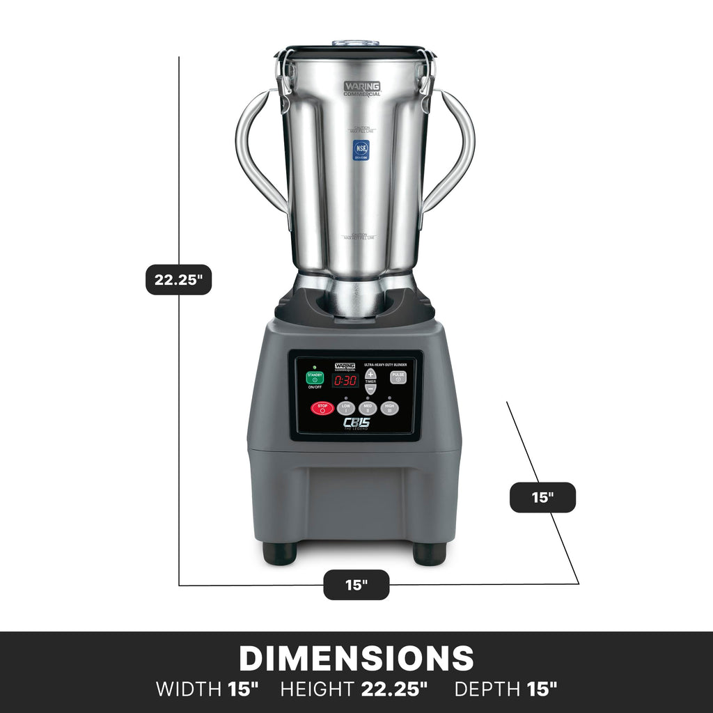 Waring Commercial CB15 Ultra Heavy Duty 3.75 HP Blender, Electric Touchpad Controls with Stainless Steel 1 Gallon Container, 120V, 5-15 Phase Plug,Black