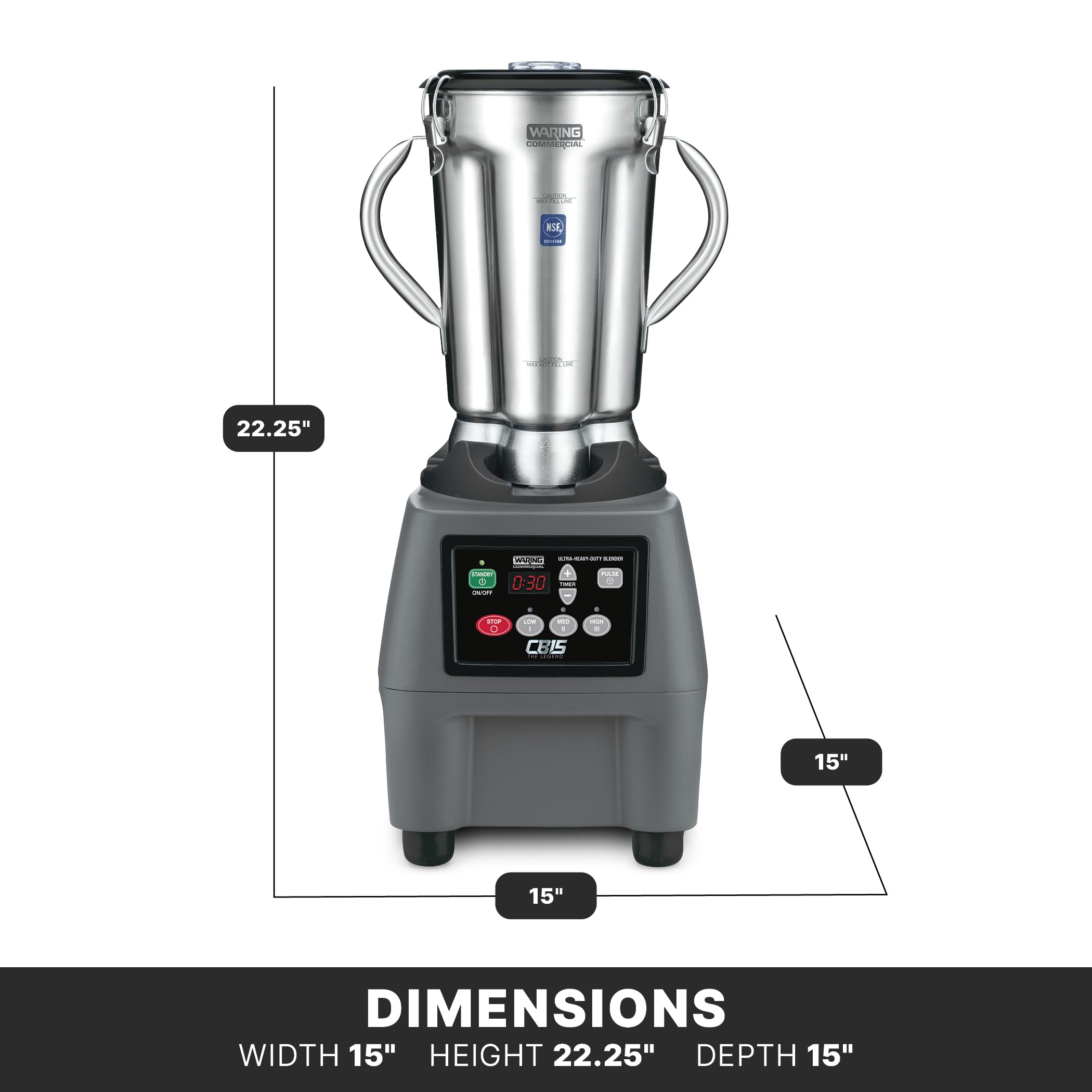 Waring Commercial CB15 Ultra Heavy Duty 3.75 HP Blender, Electric Touchpad Controls with Stainless Steel 1 Gallon Container, 120V, 5-15 Phase Plug,Black