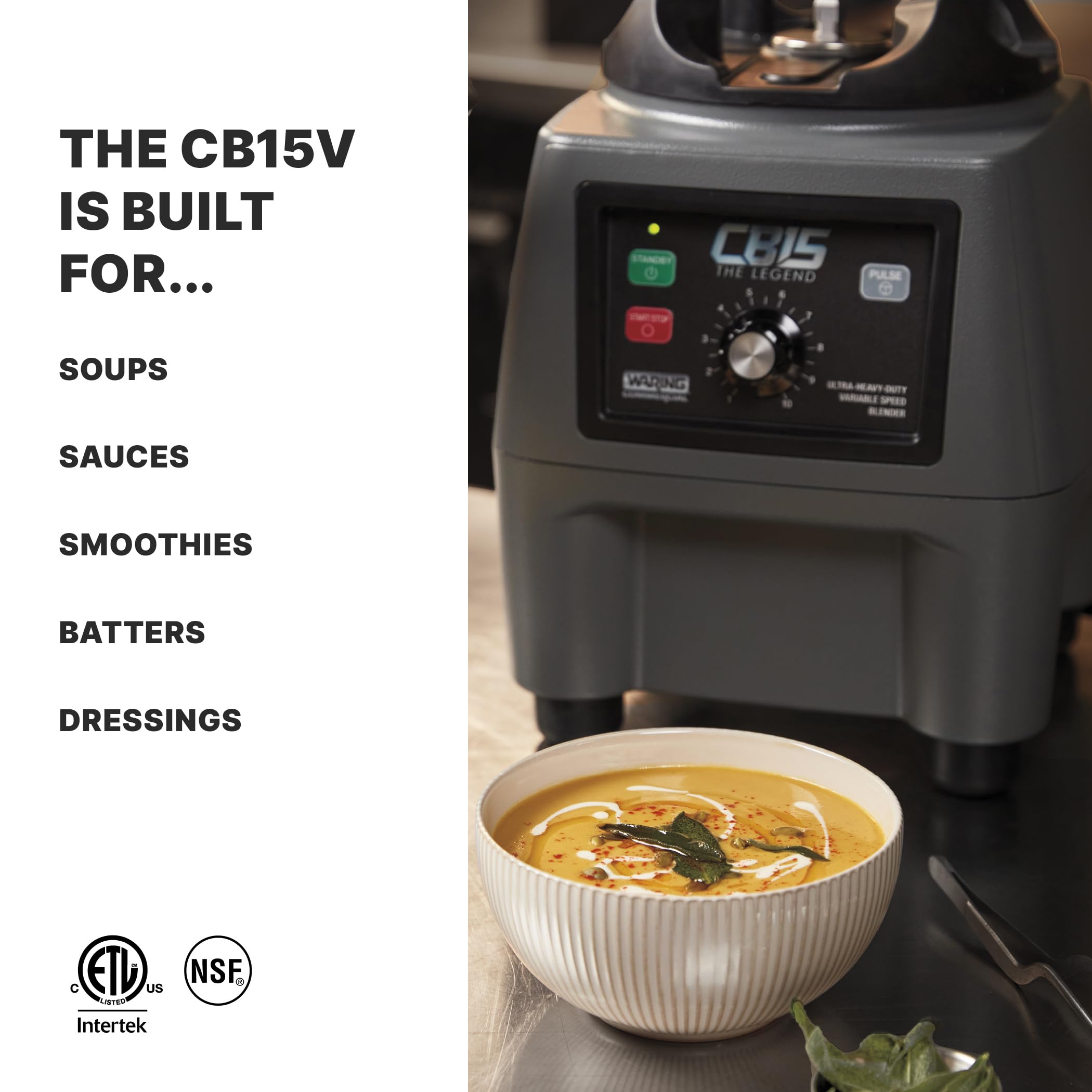 Waring Commercial CB15 Ultra Heavy Duty 3.75 HP Blender, Electric Touchpad Controls with Stainless Steel 1 Gallon Container, 120V, 5-15 Phase Plug,Black