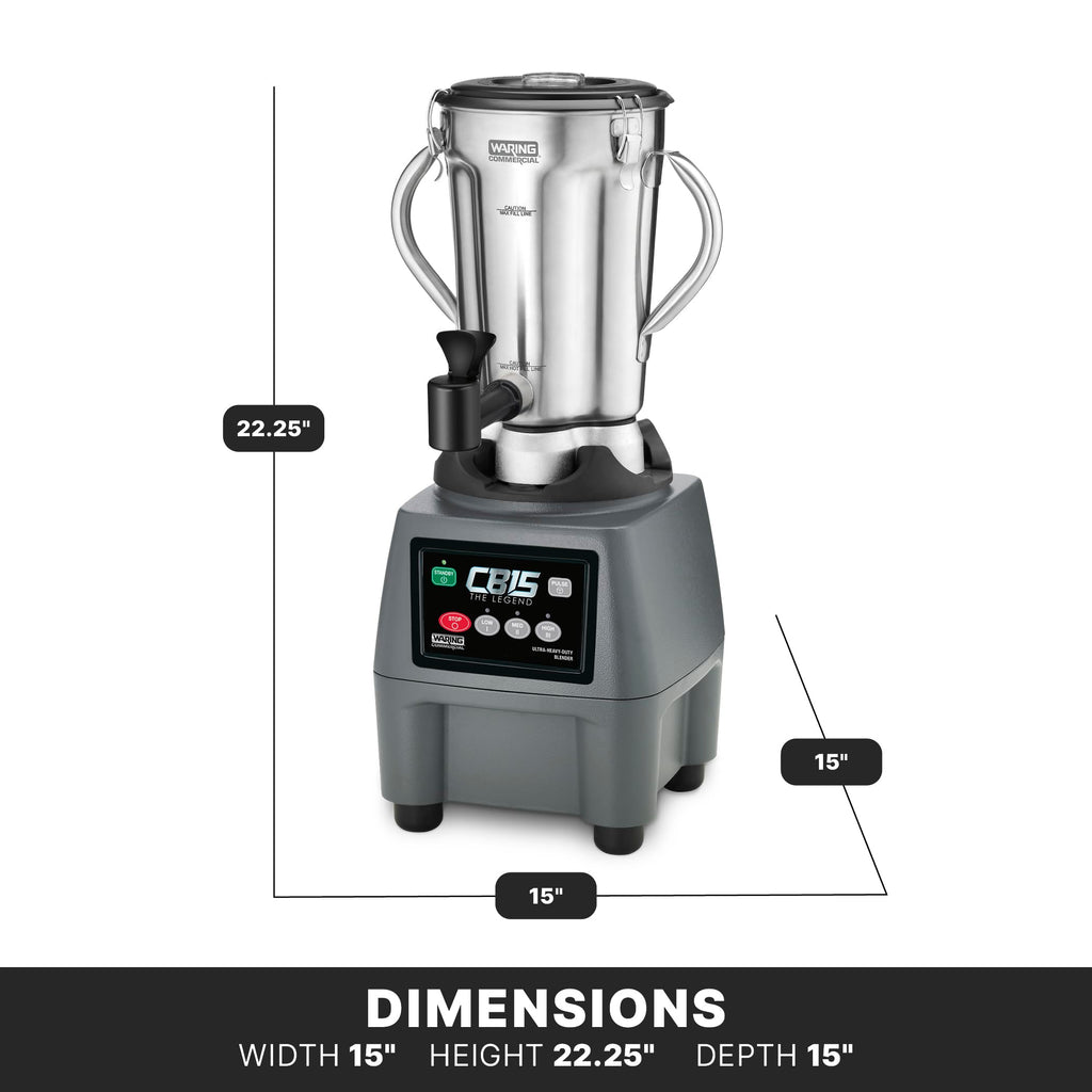 Waring Commercial CB15 Ultra Heavy Duty 3.75 HP Blender, Electric Touchpad Controls with Stainless Steel 1 Gallon Container, 120V, 5-15 Phase Plug,Black