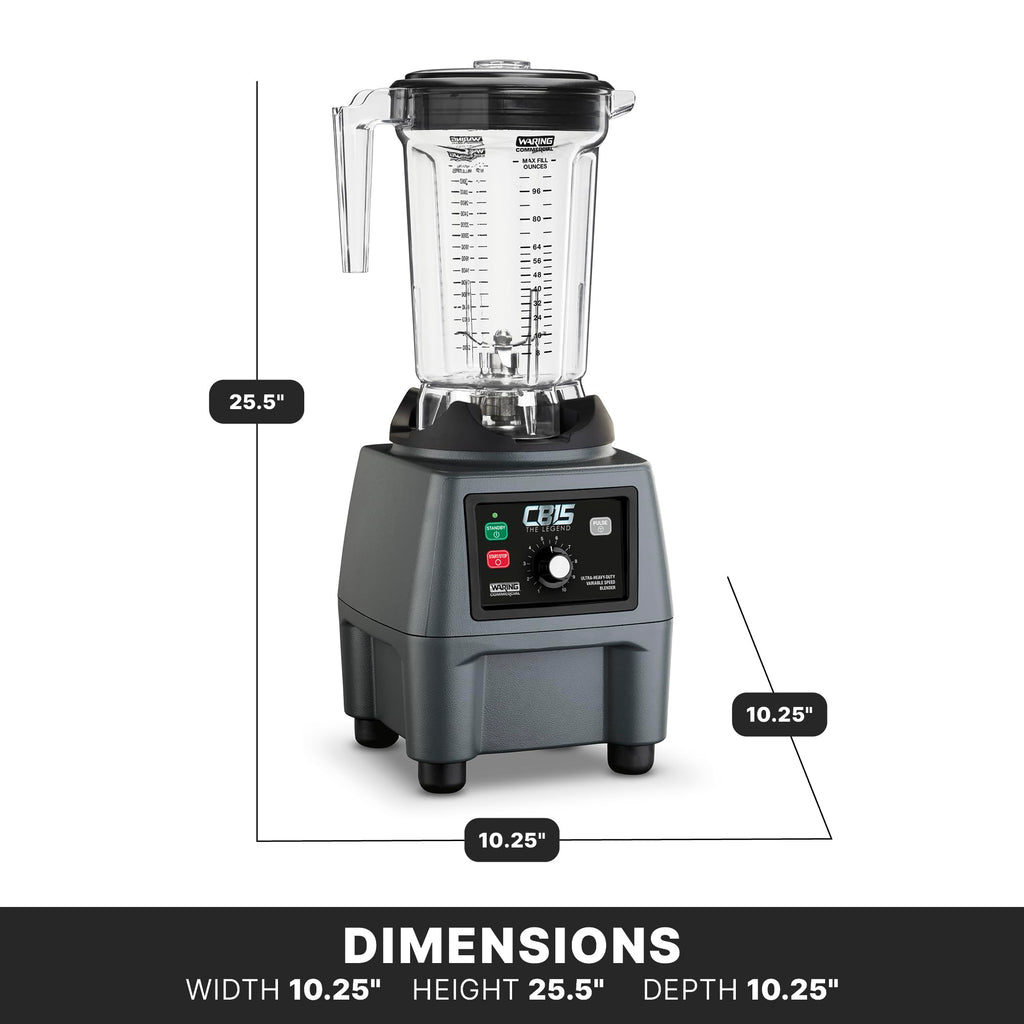 Waring Commercial CB15 Ultra Heavy Duty 3.75 HP Blender, Electric Touchpad Controls with Stainless Steel 1 Gallon Container, 120V, 5-15 Phase Plug,Black