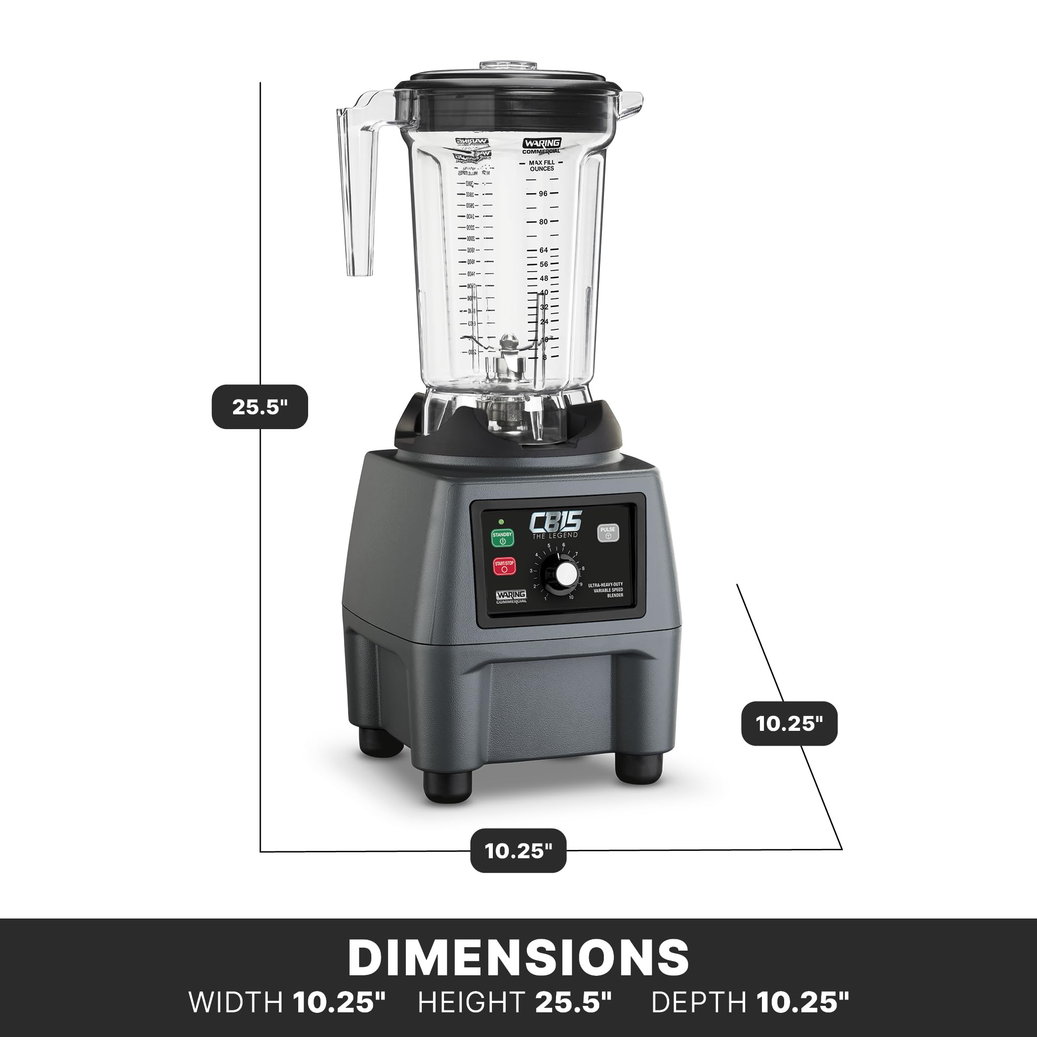 Waring Commercial CB15 Ultra Heavy Duty 3.75 HP Blender, Electric Touchpad Controls with Stainless Steel 1 Gallon Container, 120V, 5-15 Phase Plug,Black