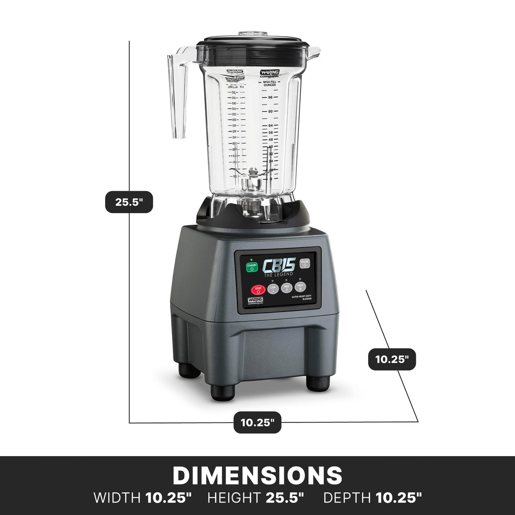 Waring Commercial CB15 Ultra Heavy Duty 3.75 HP Blender, Electric Touchpad Controls with Stainless Steel 1 Gallon Container, 120V, 5-15 Phase Plug,Black