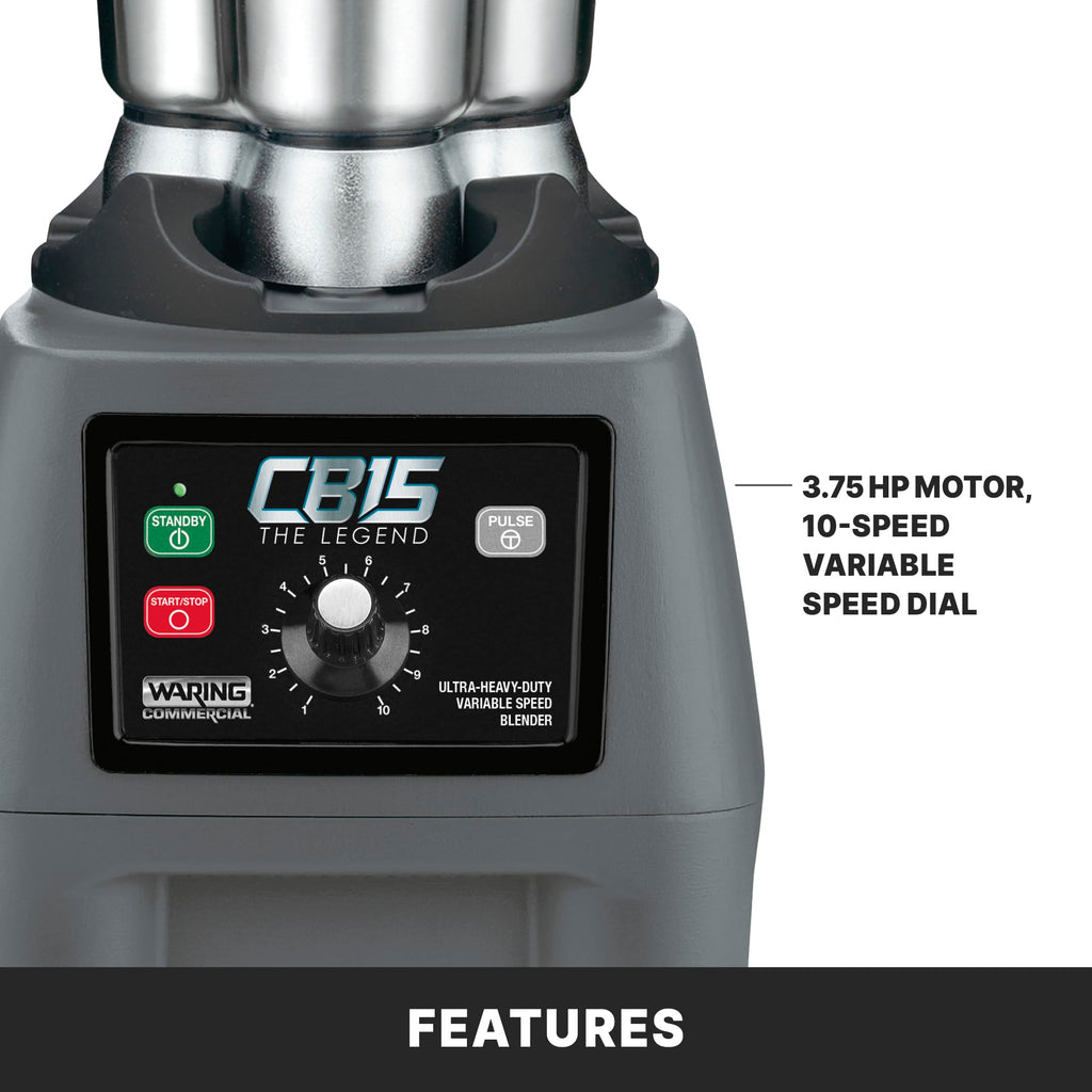 Waring Commercial CB15 Ultra Heavy Duty 3.75 HP Blender, Electric Touchpad Controls with Stainless Steel 1 Gallon Container, 120V, 5-15 Phase Plug,Black