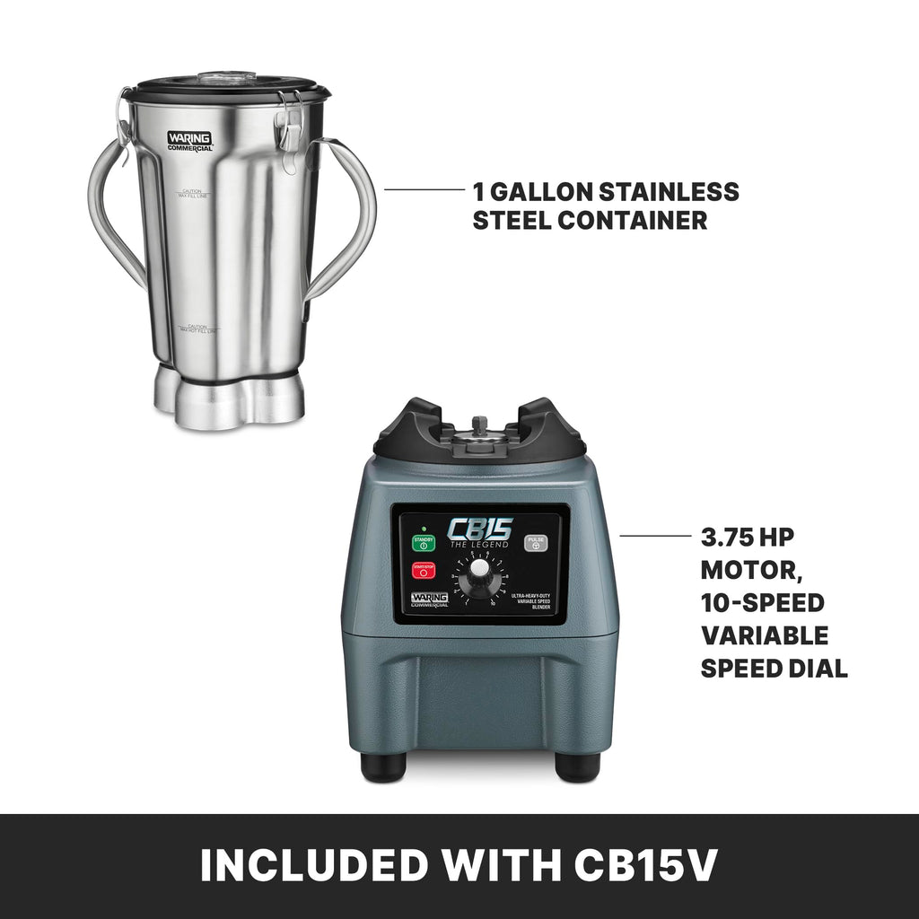 Waring Commercial CB15 Ultra Heavy Duty 3.75 HP Blender, Electric Touchpad Controls with Stainless Steel 1 Gallon Container, 120V, 5-15 Phase Plug,Black