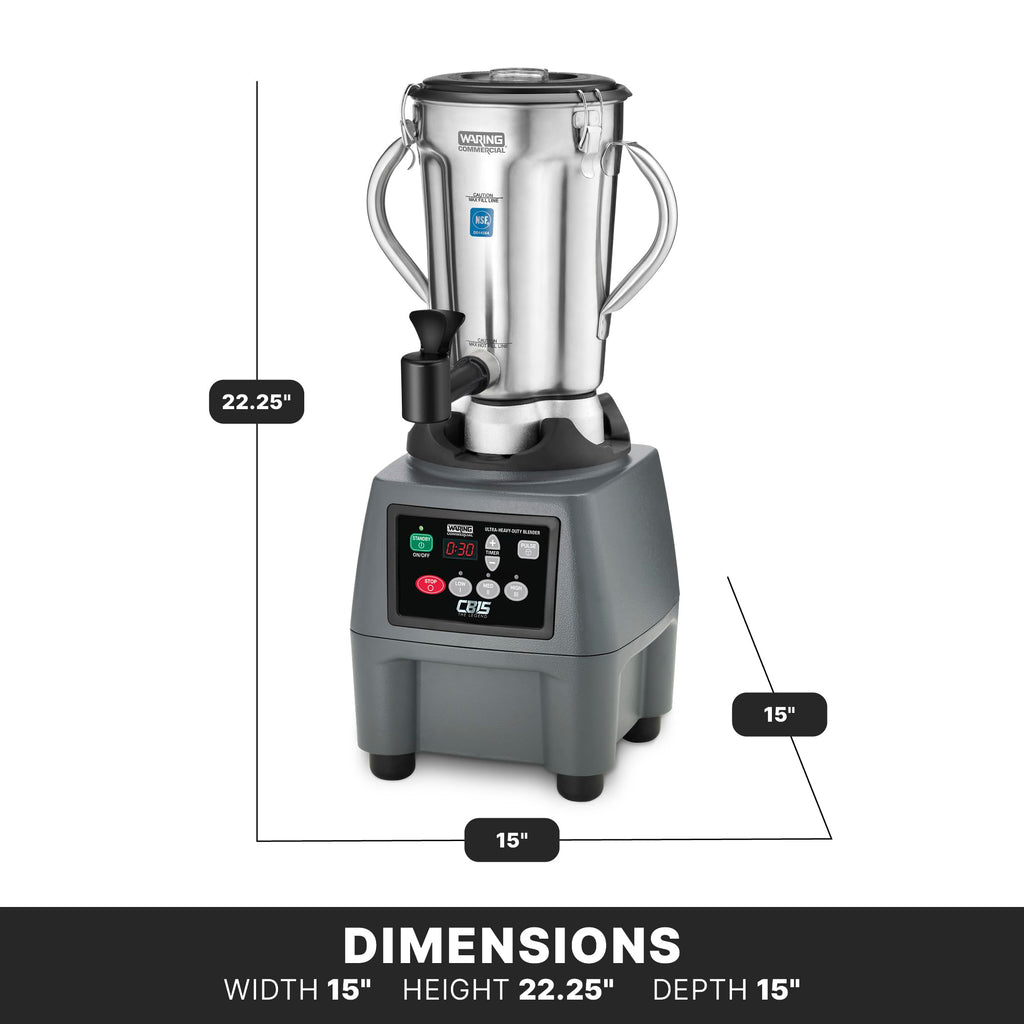 Waring Commercial CB15 Ultra Heavy Duty 3.75 HP Blender, Electric Touchpad Controls with Stainless Steel 1 Gallon Container, 120V, 5-15 Phase Plug,Black
