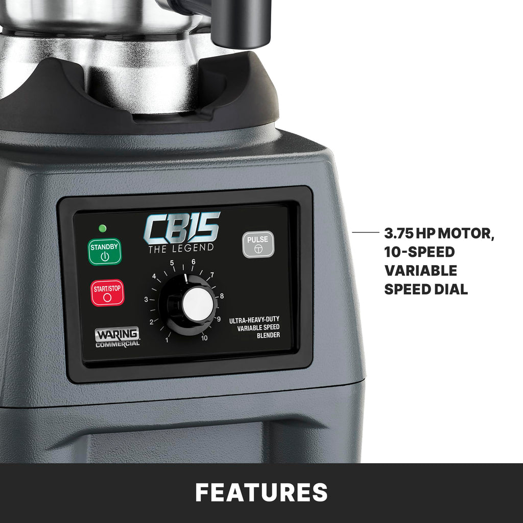 Waring Commercial CB15 Ultra Heavy Duty 3.75 HP Blender, Electric Touchpad Controls with Stainless Steel 1 Gallon Container, 120V, 5-15 Phase Plug,Black