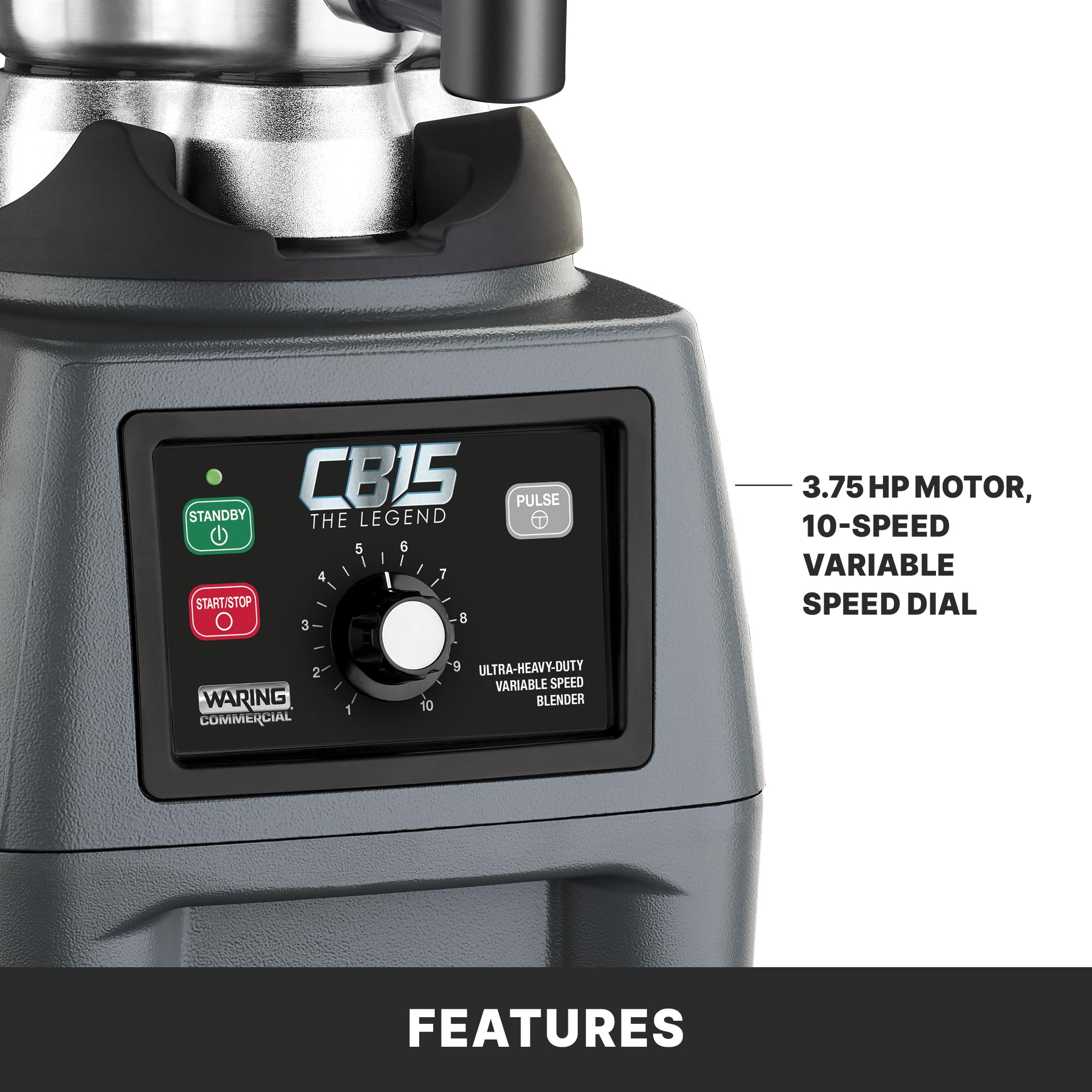 Waring Commercial CB15 Ultra Heavy Duty 3.75 HP Blender, Electric Touchpad Controls with Stainless Steel 1 Gallon Container, 120V, 5-15 Phase Plug,Black