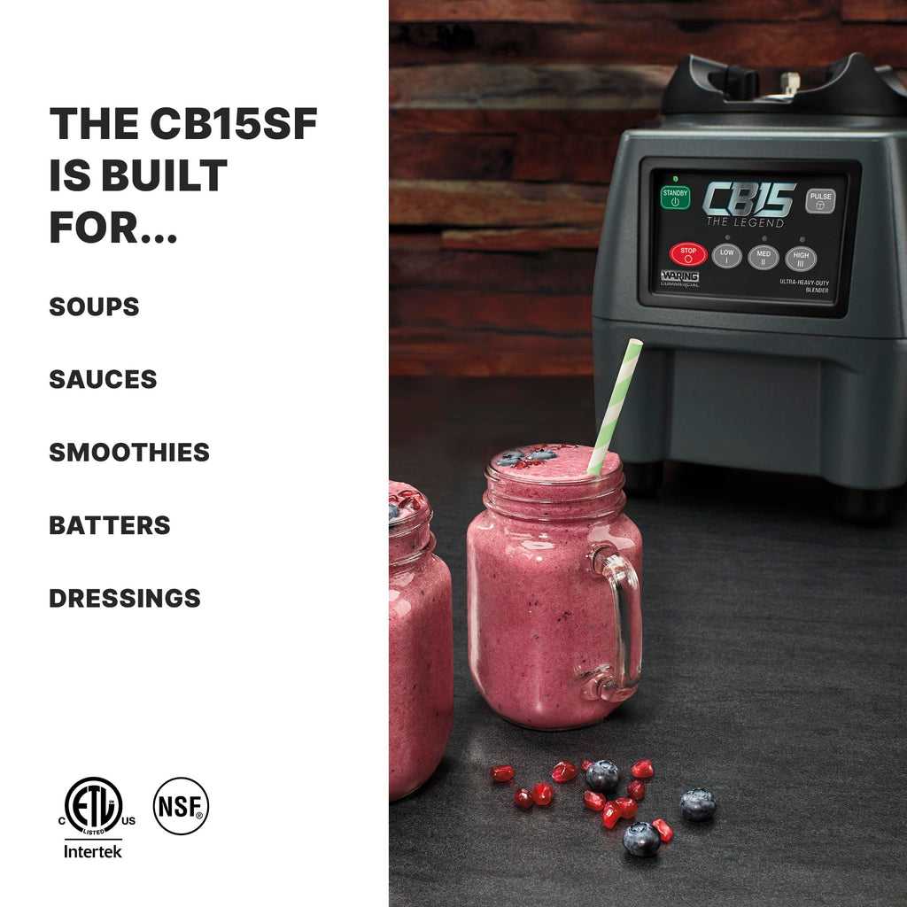 Waring Commercial CB15 Ultra Heavy Duty 3.75 HP Blender, Electric Touchpad Controls with Stainless Steel 1 Gallon Container, 120V, 5-15 Phase Plug,Black