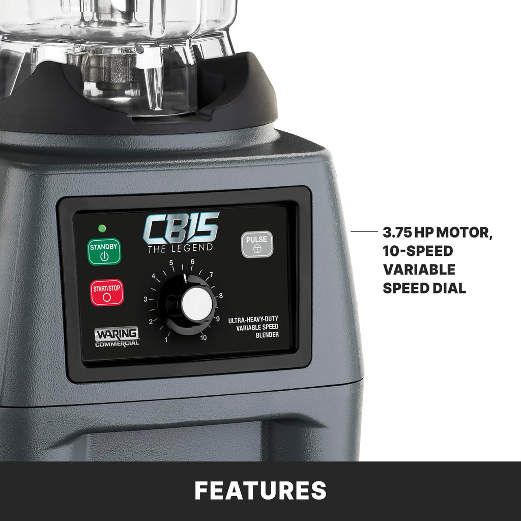 Waring Commercial CB15 Ultra Heavy Duty 3.75 HP Blender, Electric Touchpad Controls with Stainless Steel 1 Gallon Container, 120V, 5-15 Phase Plug,Black