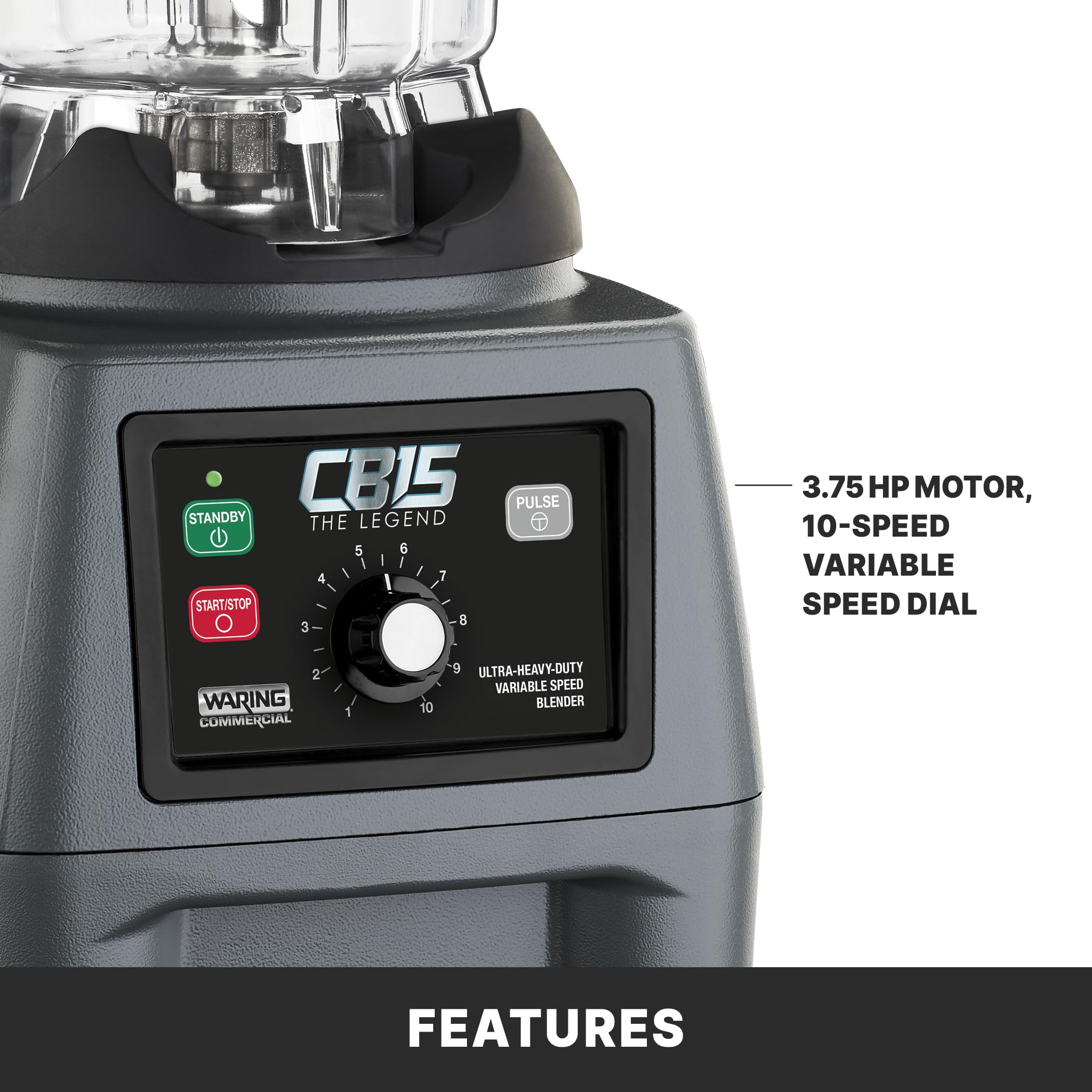 Waring Commercial CB15 Ultra Heavy Duty 3.75 HP Blender, Electric Touchpad Controls with Stainless Steel 1 Gallon Container, 120V, 5-15 Phase Plug,Black