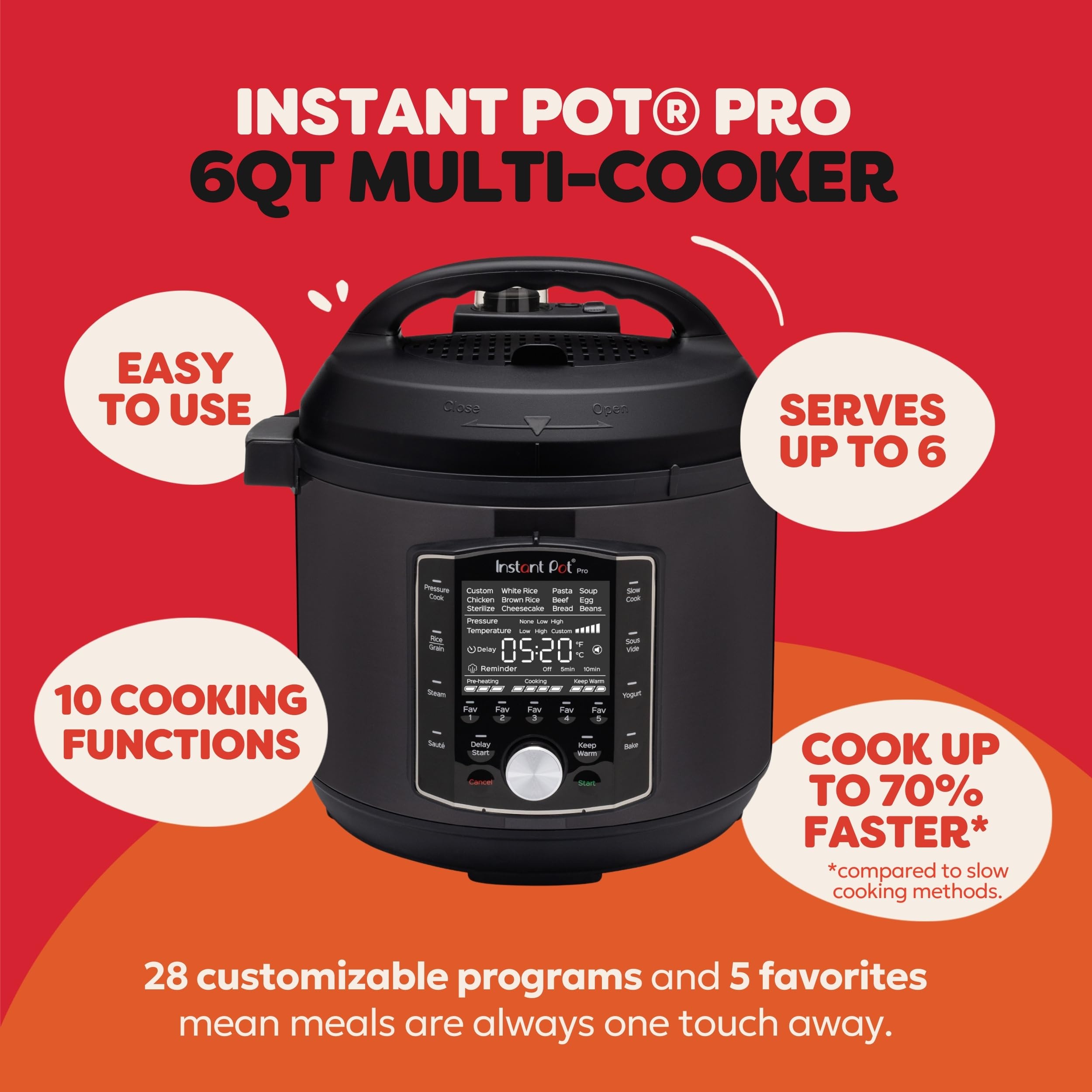 Instant Pot Pro (8 QT) 10-in-1 Pressure Cooker, Slow Cooker, Rice/Grain Cooker, Steamer, Sauté, Sous Vide, Yogurt Maker, Sterilizer, and Warmer, Includes App with Over 800 Recipes, Black